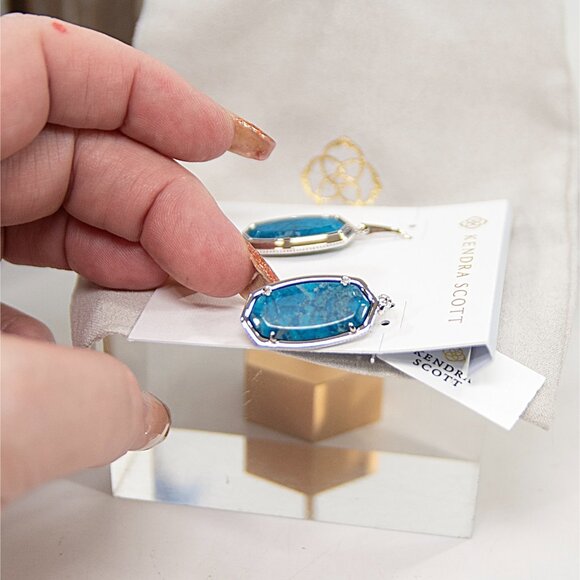 Kendra Scott Dani Rhodium Silver Bezel Frame Indigo Magnesite Earrings NWT - Picture 5 of 6